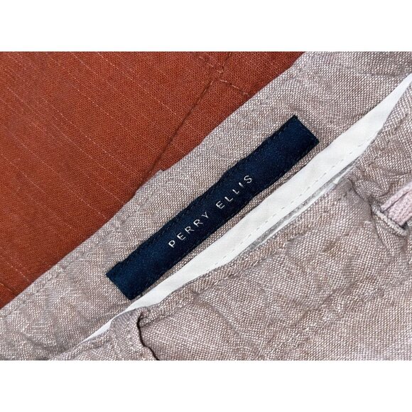Perry Ellis Tan Linen-Blend Casual Drawstring&Button Fly Men's Pants Size 36x32 - Picture 6 of 12